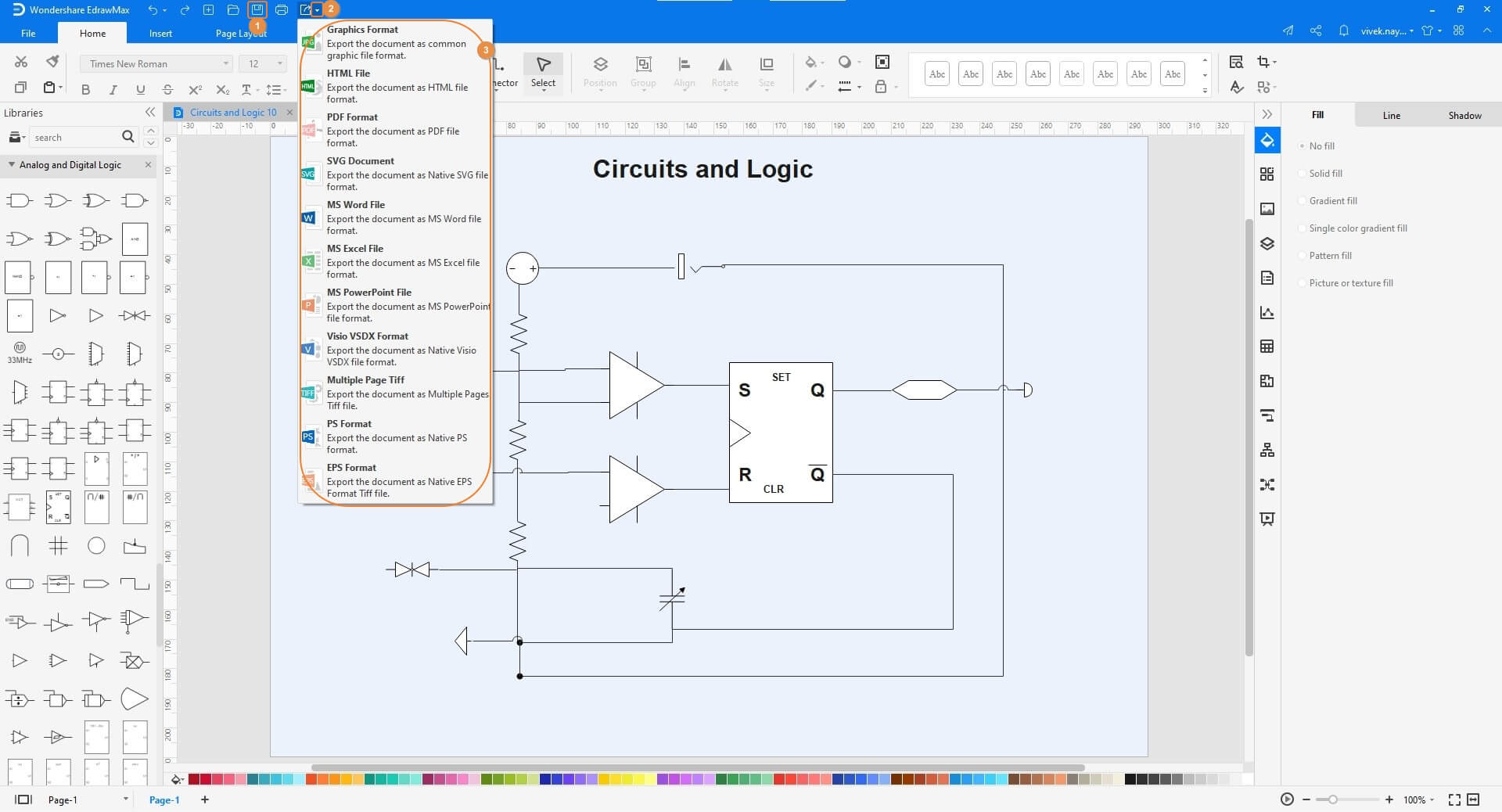 Salvare il diagramma logico ed esportare