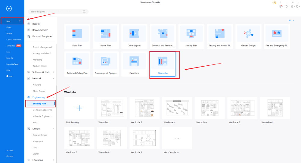 Zeichnen eines Garderobenplans in EdrawMax