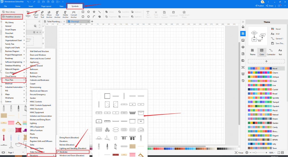 Zeichnen eines Garderobenplans in EdrawMax