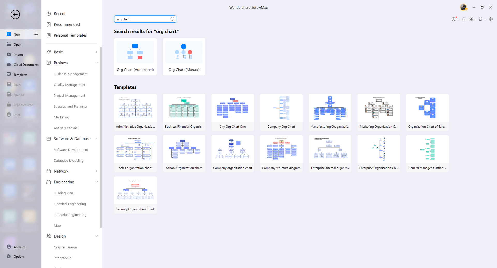 Crie um organograma matricial