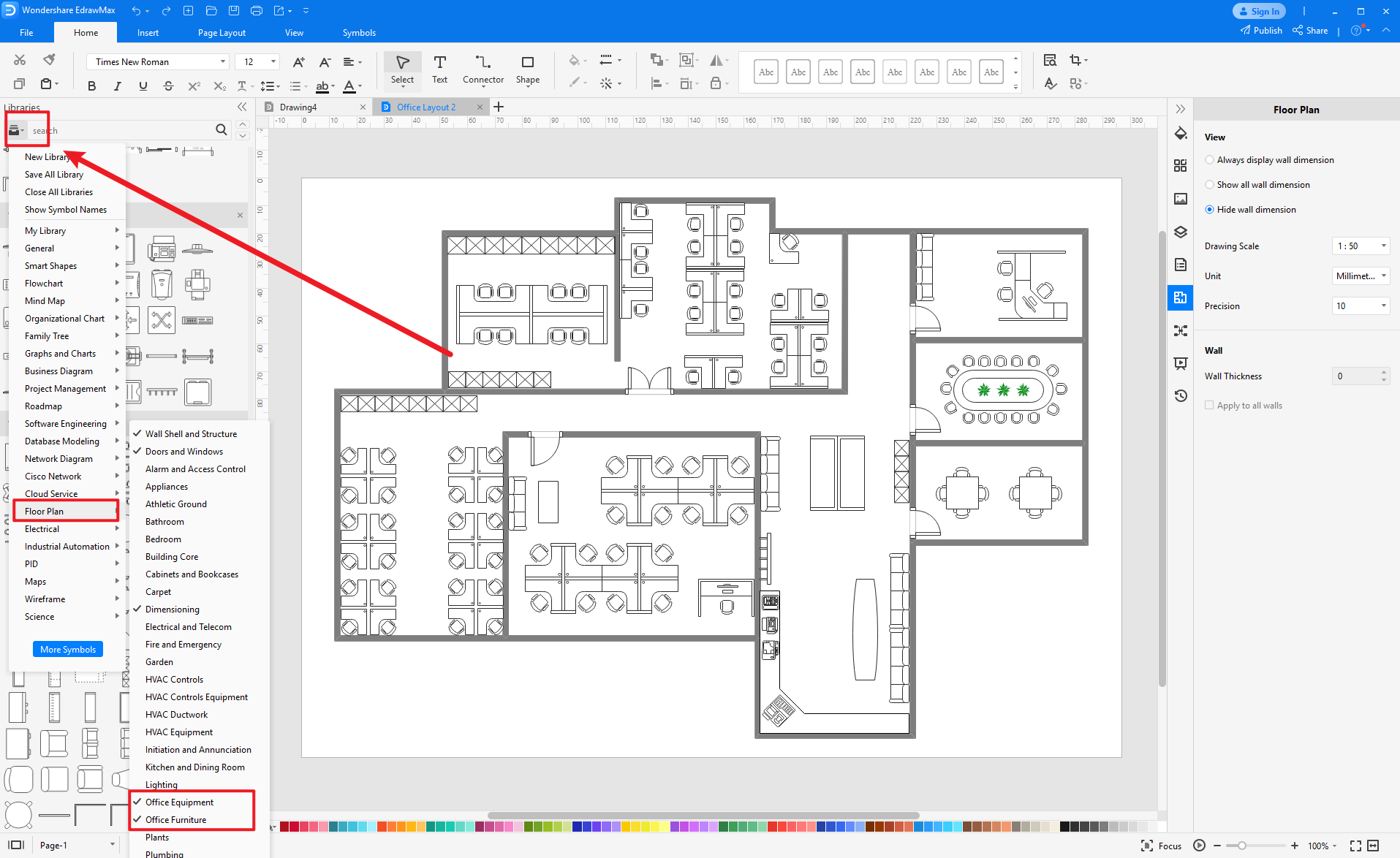 how to use office layout symbols