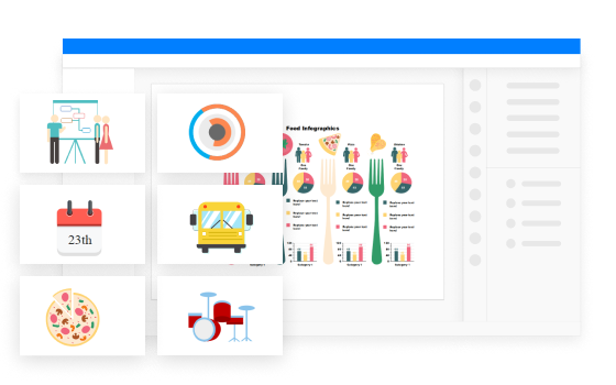 Numerosos elementos infográficos editáveis