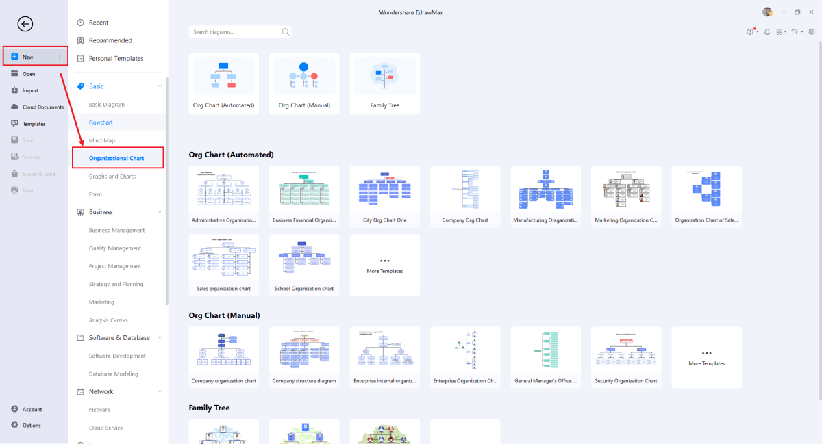 créer un organigramme à partir de zéro dans edrawmax