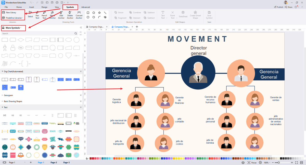 add symbols to an org chart in edrawmax
