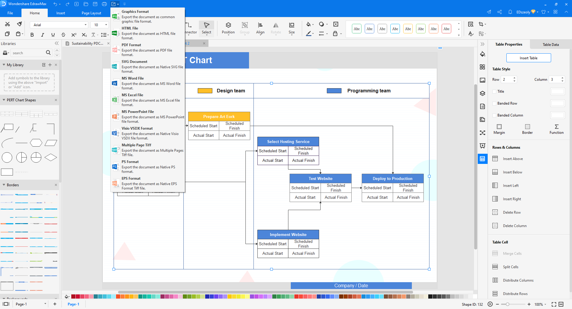 Save and export your PERT chart