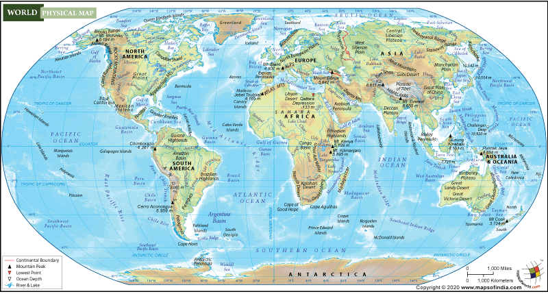 Mapa físico del mundo