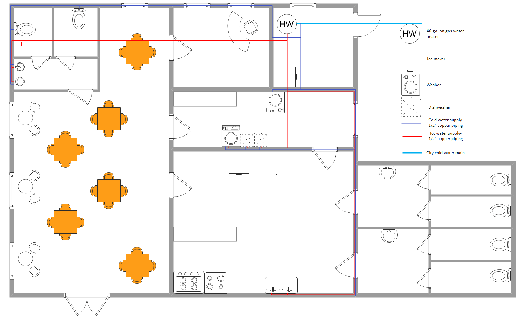 How to Draw an Emergency Plan for Your Office, Network Layout Floor Plans, Plumbing and Piping Plans