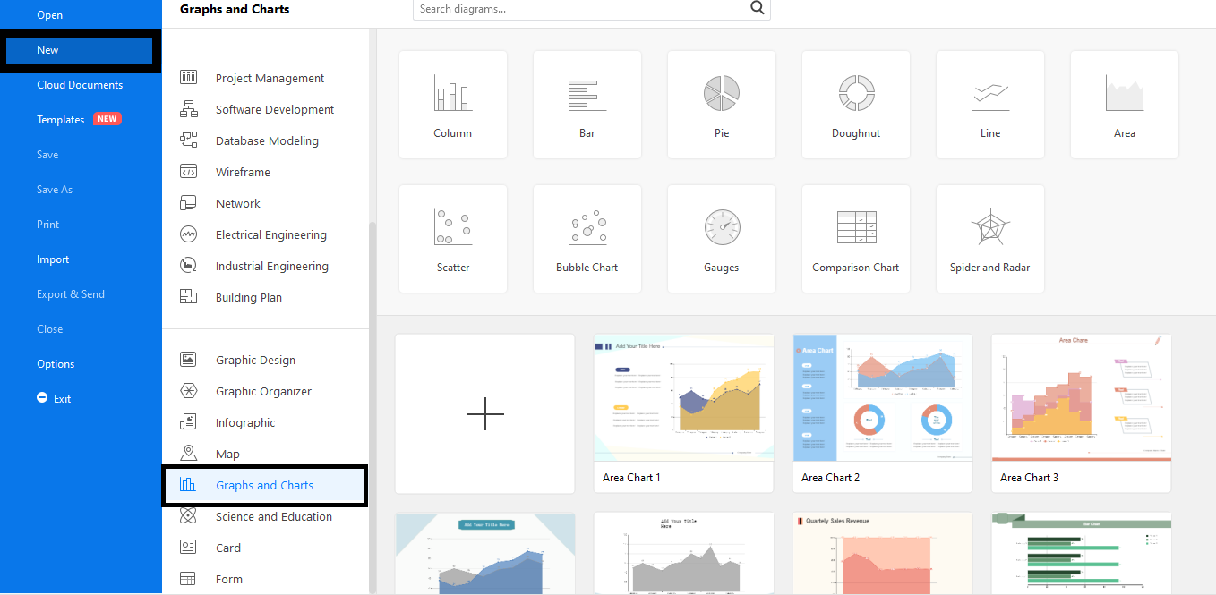 sélectionner Graphiques et diagrammes