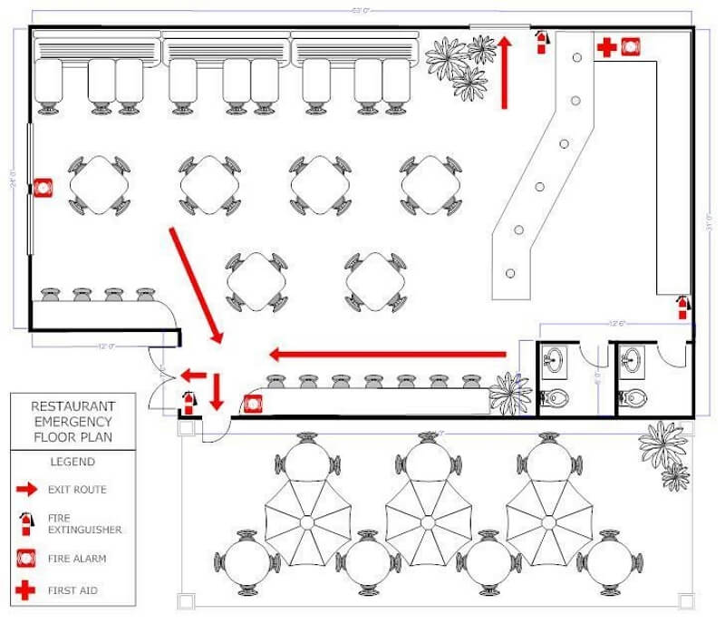 Plan d'étage des sorties de secours