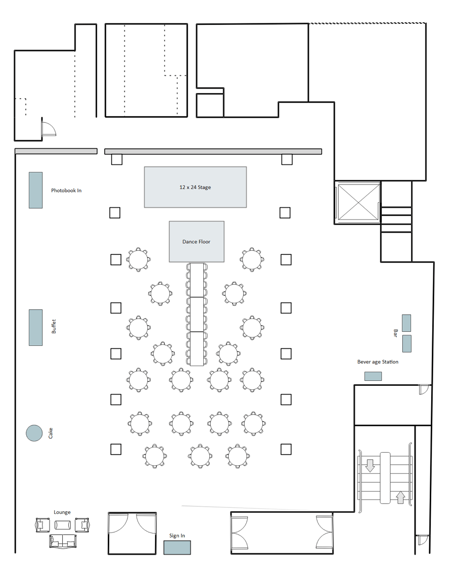 Distribución de asientos en un centro comercial