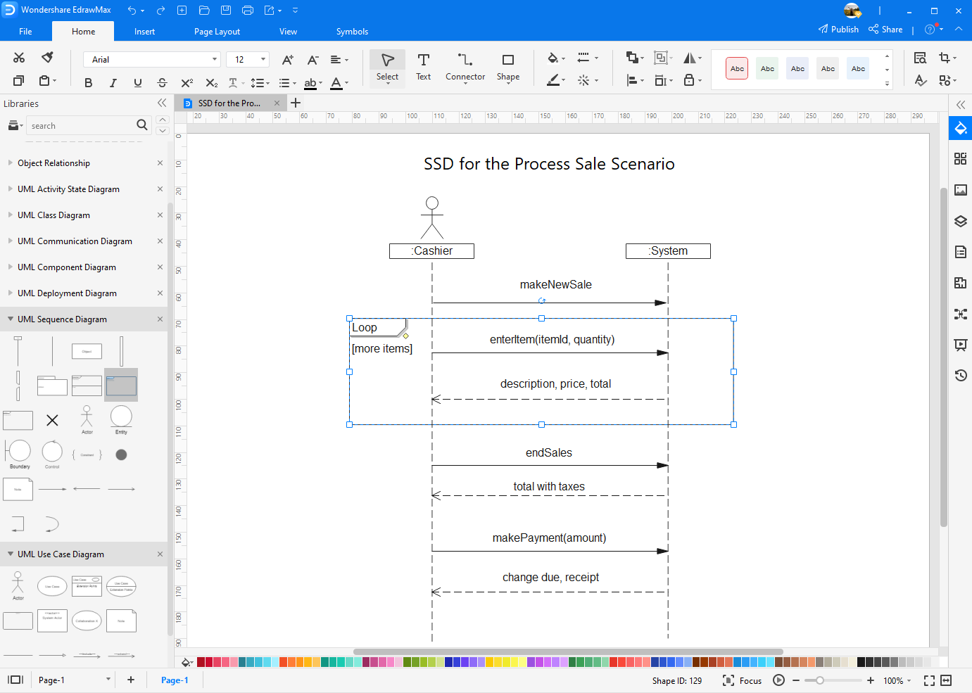 Drag and drop symbols and create system sequence diagram in EdrawMax