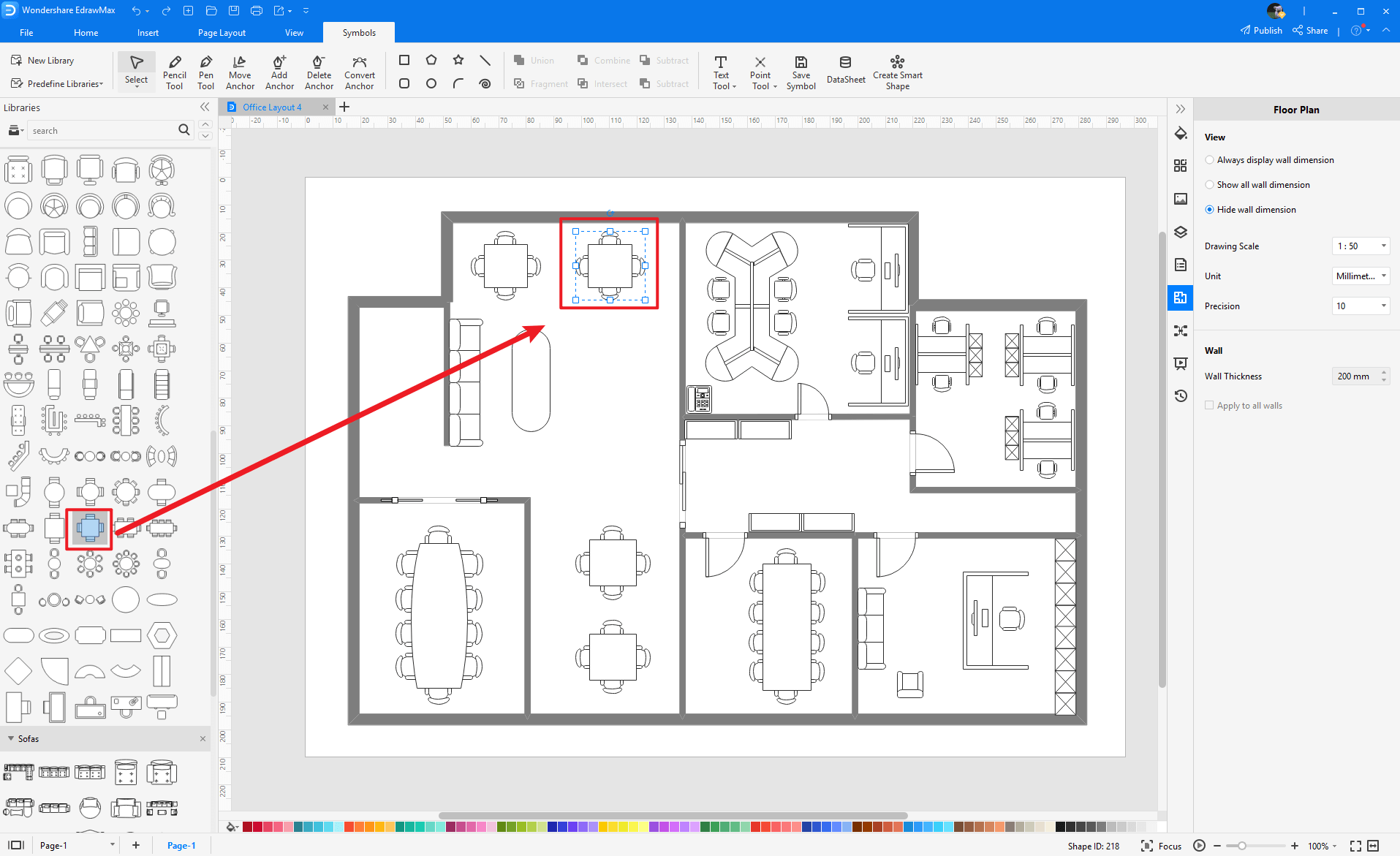 Verwendung von Tisch & Stuhlsymbolen