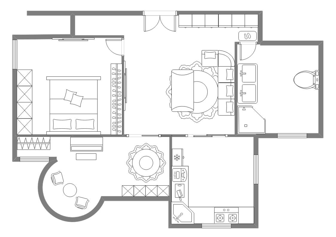 Plan de maison à 2 chambres