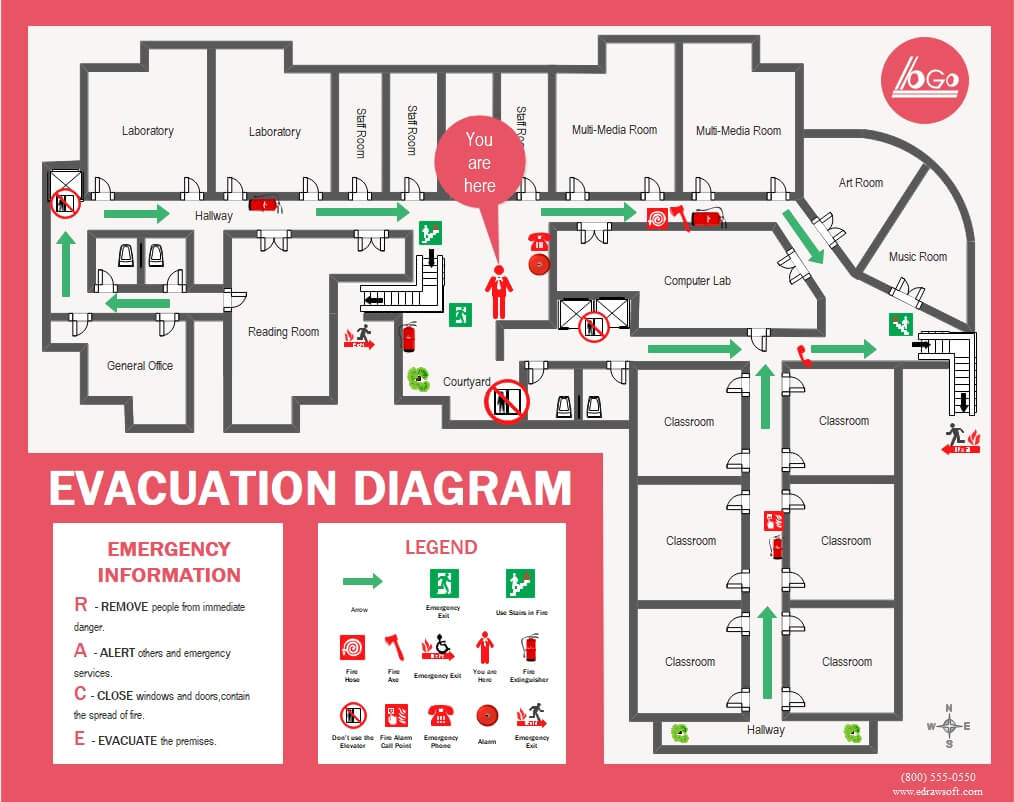 Piano della casa di evacuazione a colori