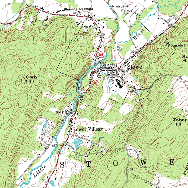  Carte topographique USGS de Stowe, Vermont, USA