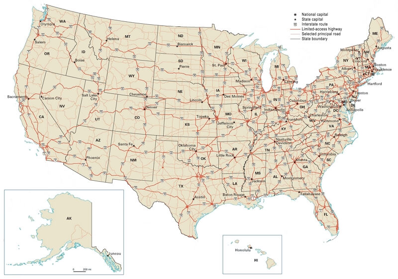 Mapa De Estradas Altamente Detalhado Do Estados Unidos Ilustração