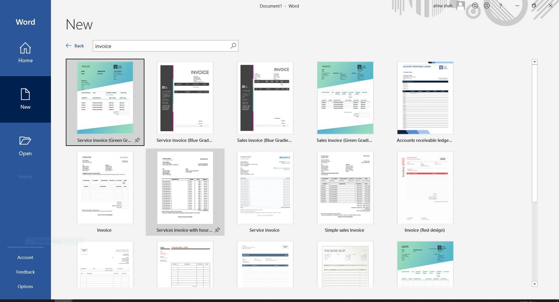 invoice template from Microsoft Word