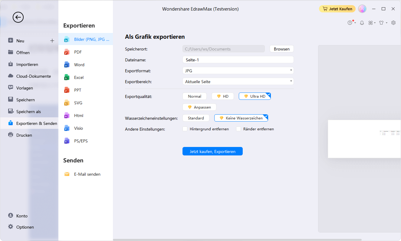 Gantt-diagramm exportieren