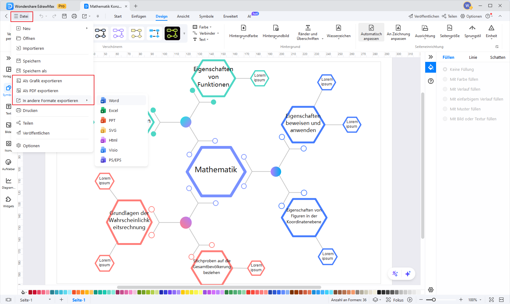 Concept Map Exportieren und Teilen