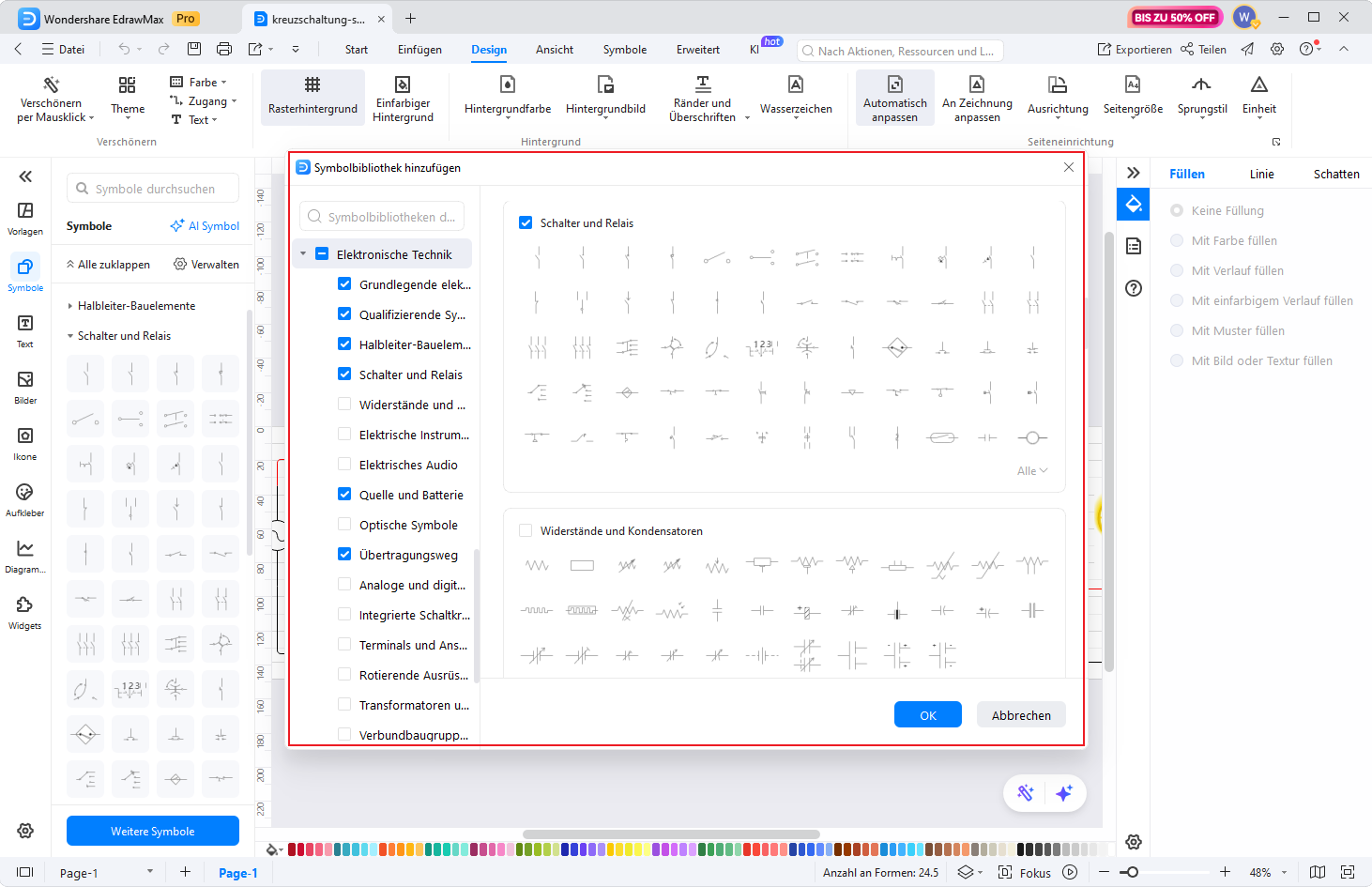 Symbolbibliothek in EdrawMax – Schalter und Relais, Elektrotechnik-Kategorien