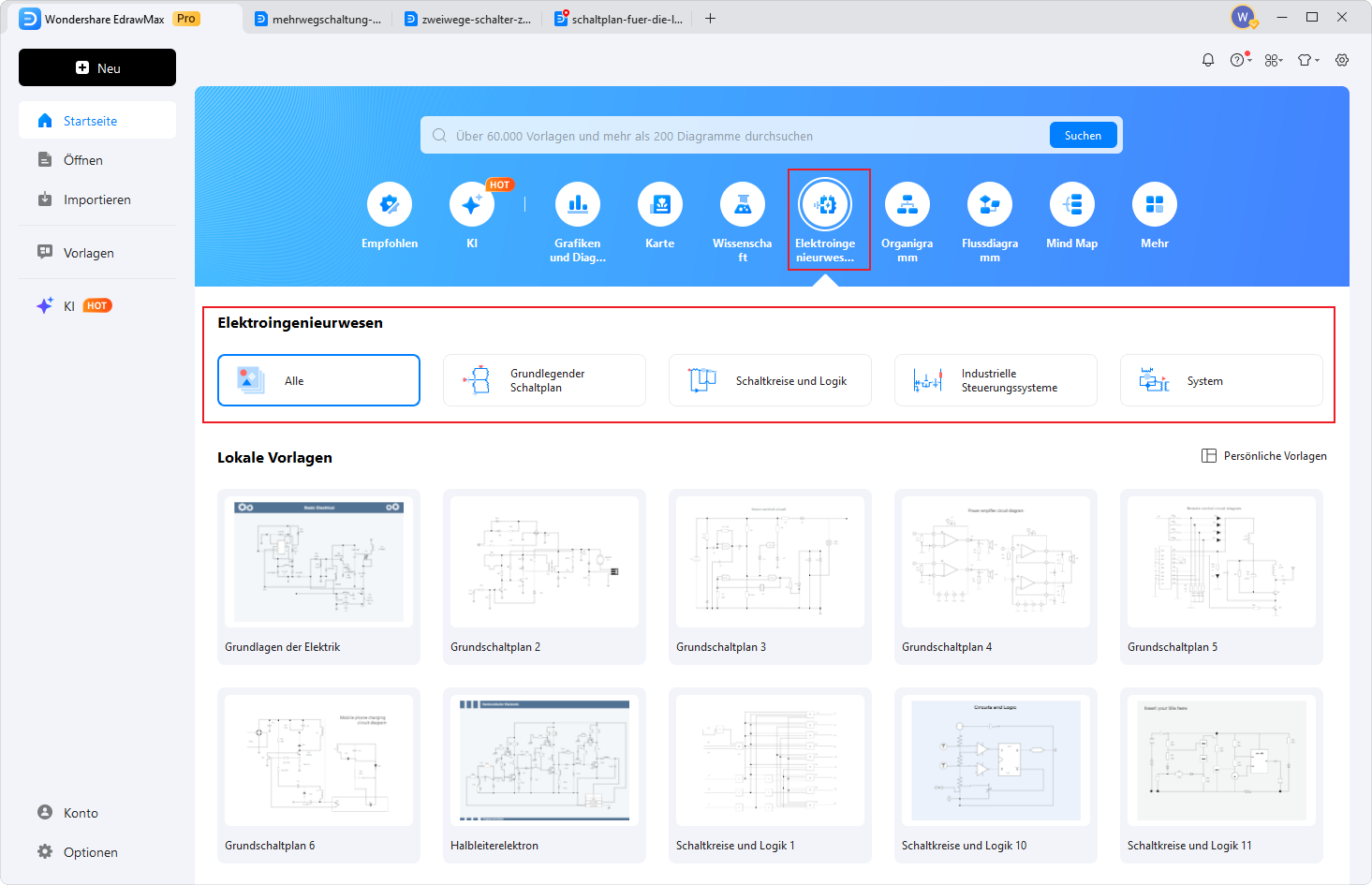 Funktionsschema einer Wechselschaltung mit SPDT-Schaltern und korrespondierenden Leitern
