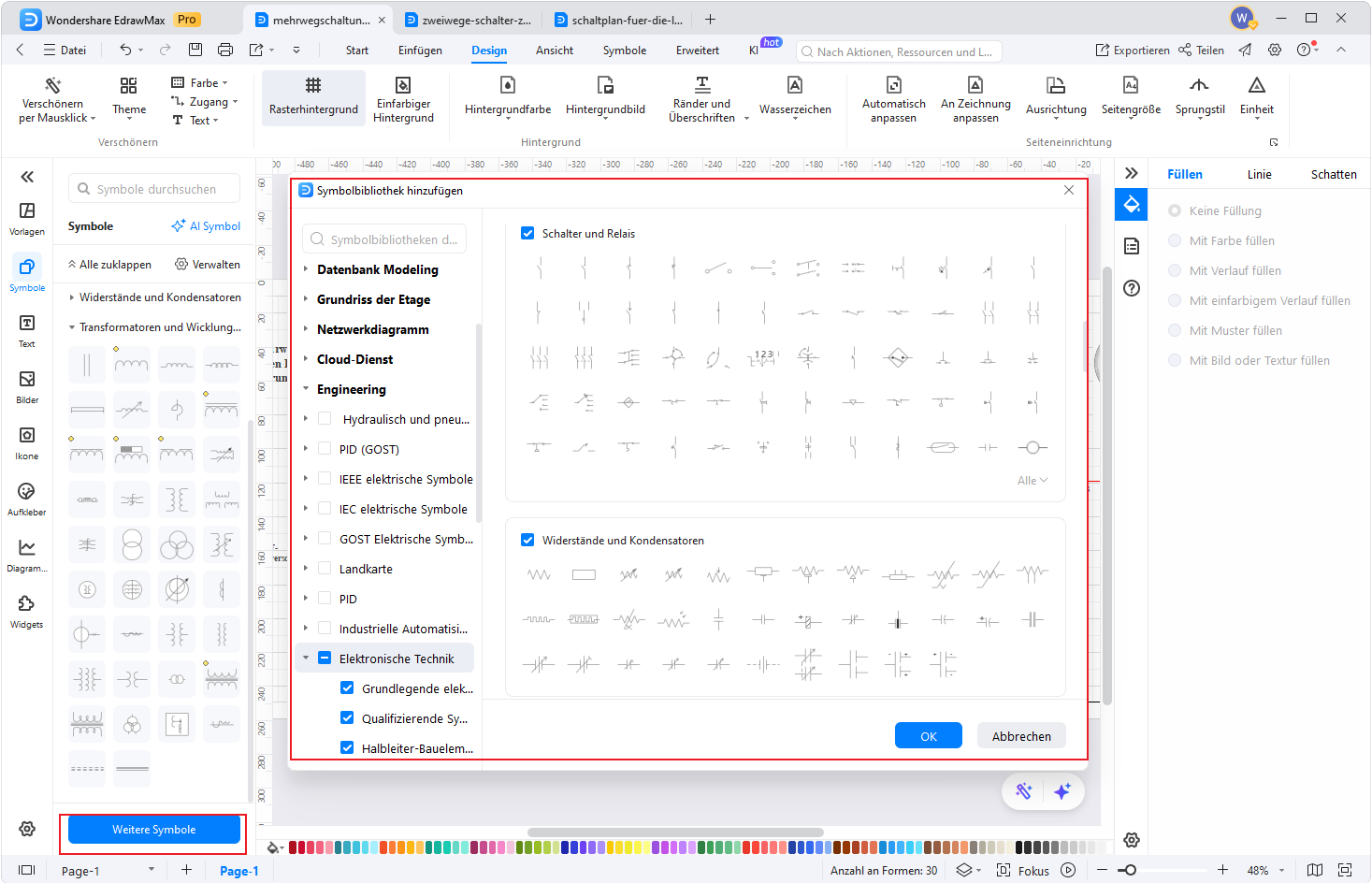 Funktionsschema einer Wechselschaltung mit SPDT-Schaltern und korrespondierenden Leitern