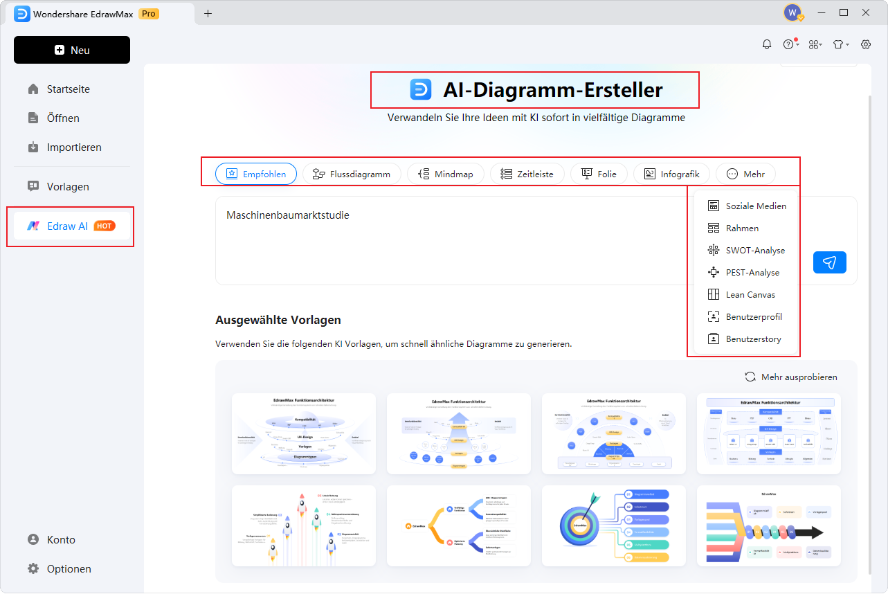 Edraw AI starten und die Möglichkeiten entdecken