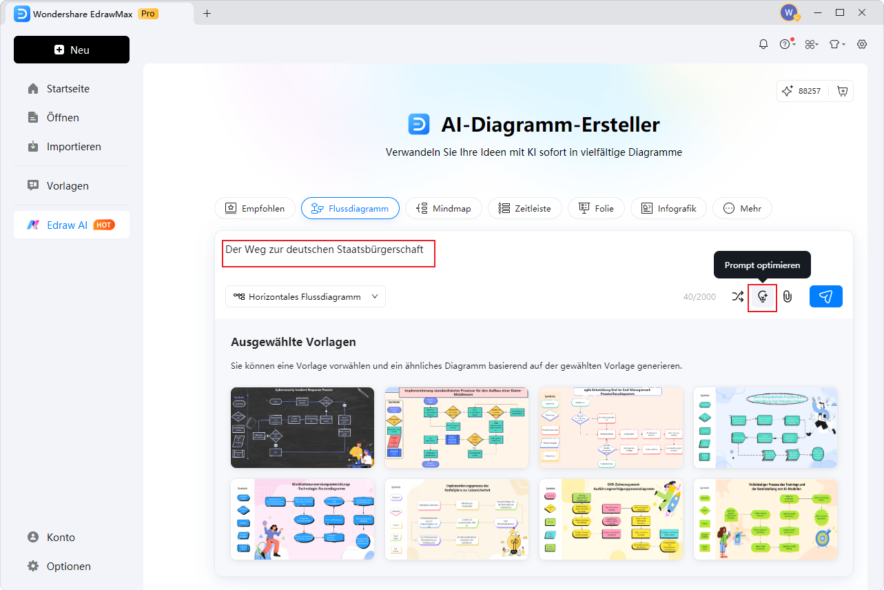Ihre Idee als Text-Prompt eingeben und optimieren