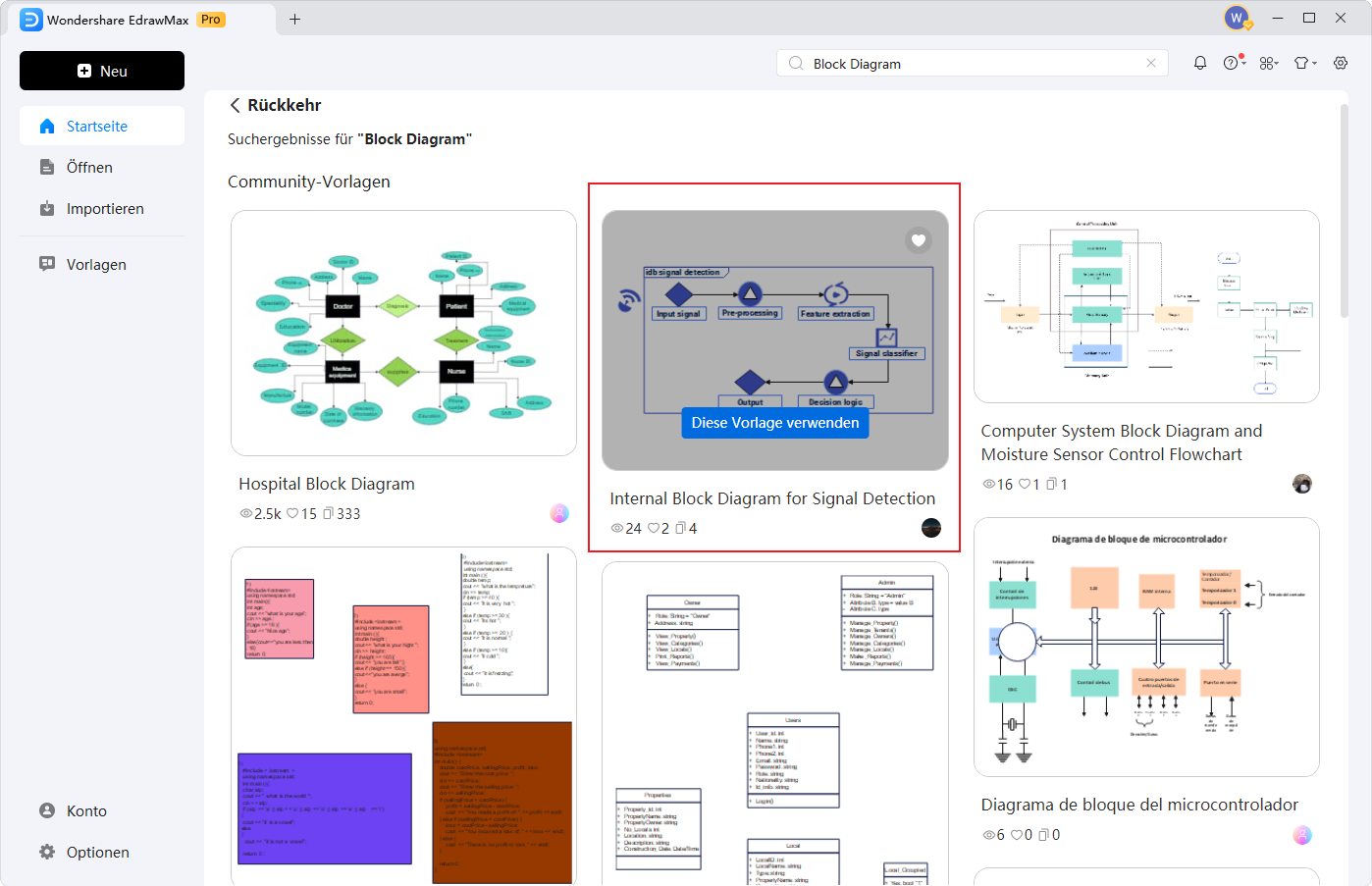 Blockdiagramm Vorlage auswählen