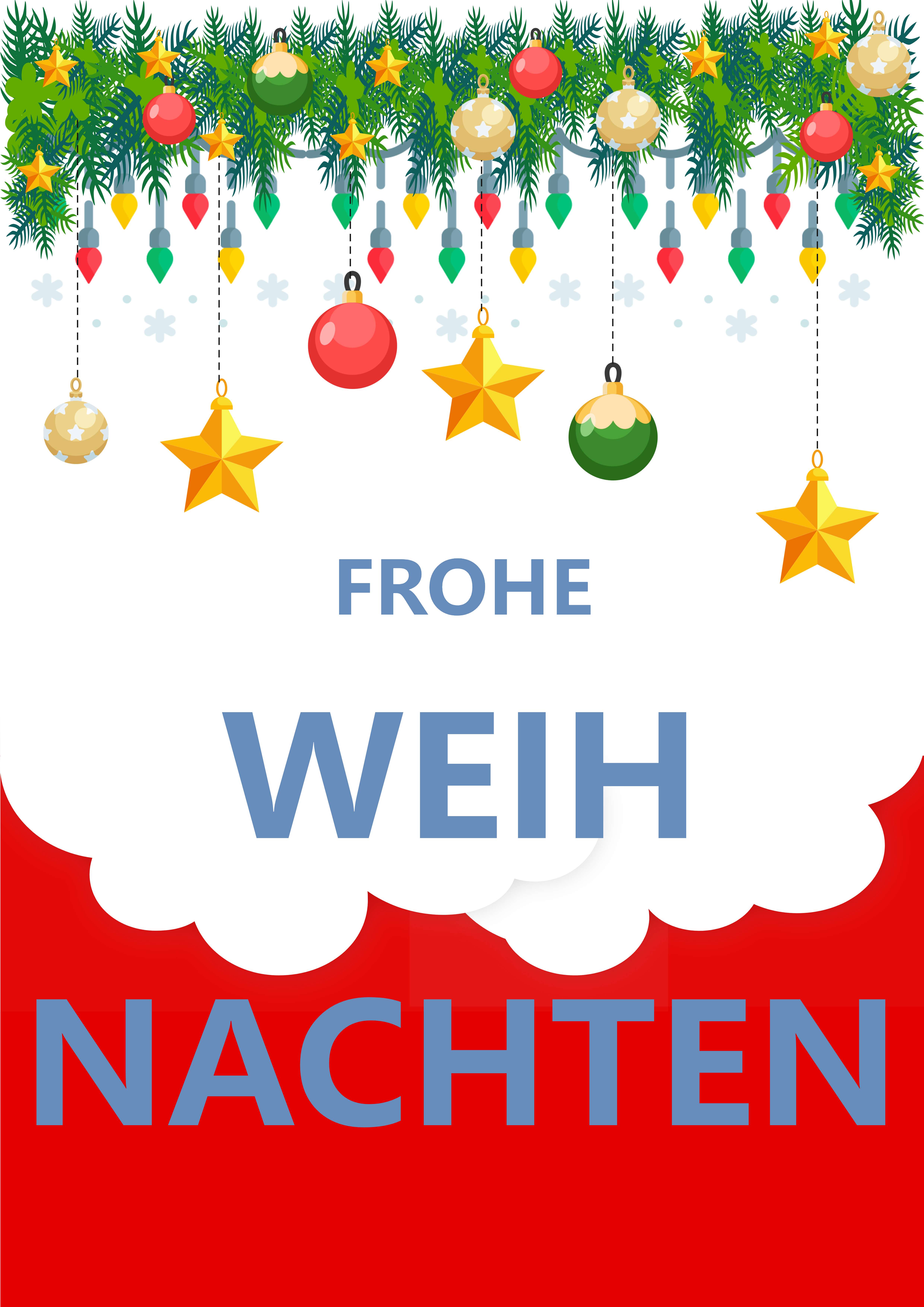 Fröhliche Weihnachtskarte mit Tannengirlande in Rot und Weiß