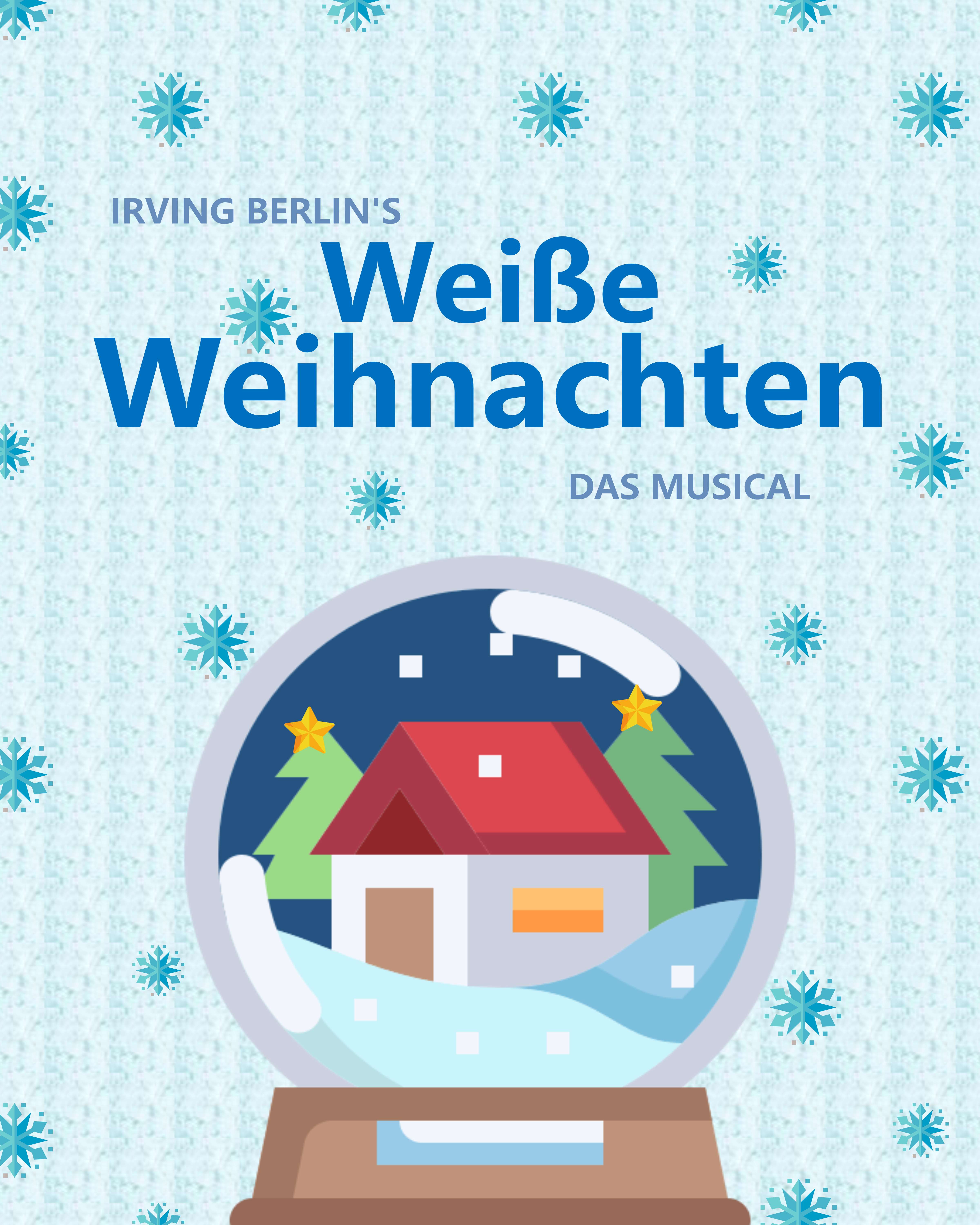 Weihnachtskarte „Weiße Weihnachten“ mit Schneekugel im Musical-Stil