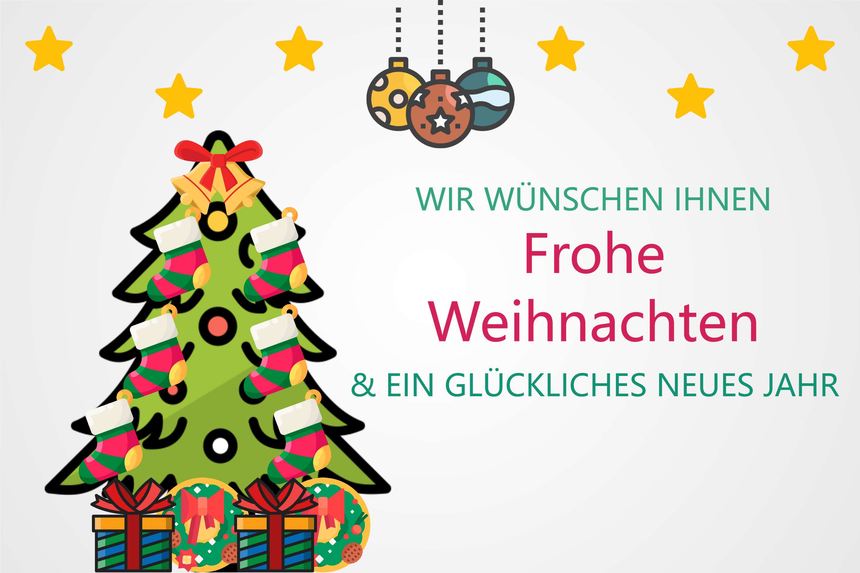 Weihnachtskarte mit Weihnachtsbaum und Neujahrsgruß