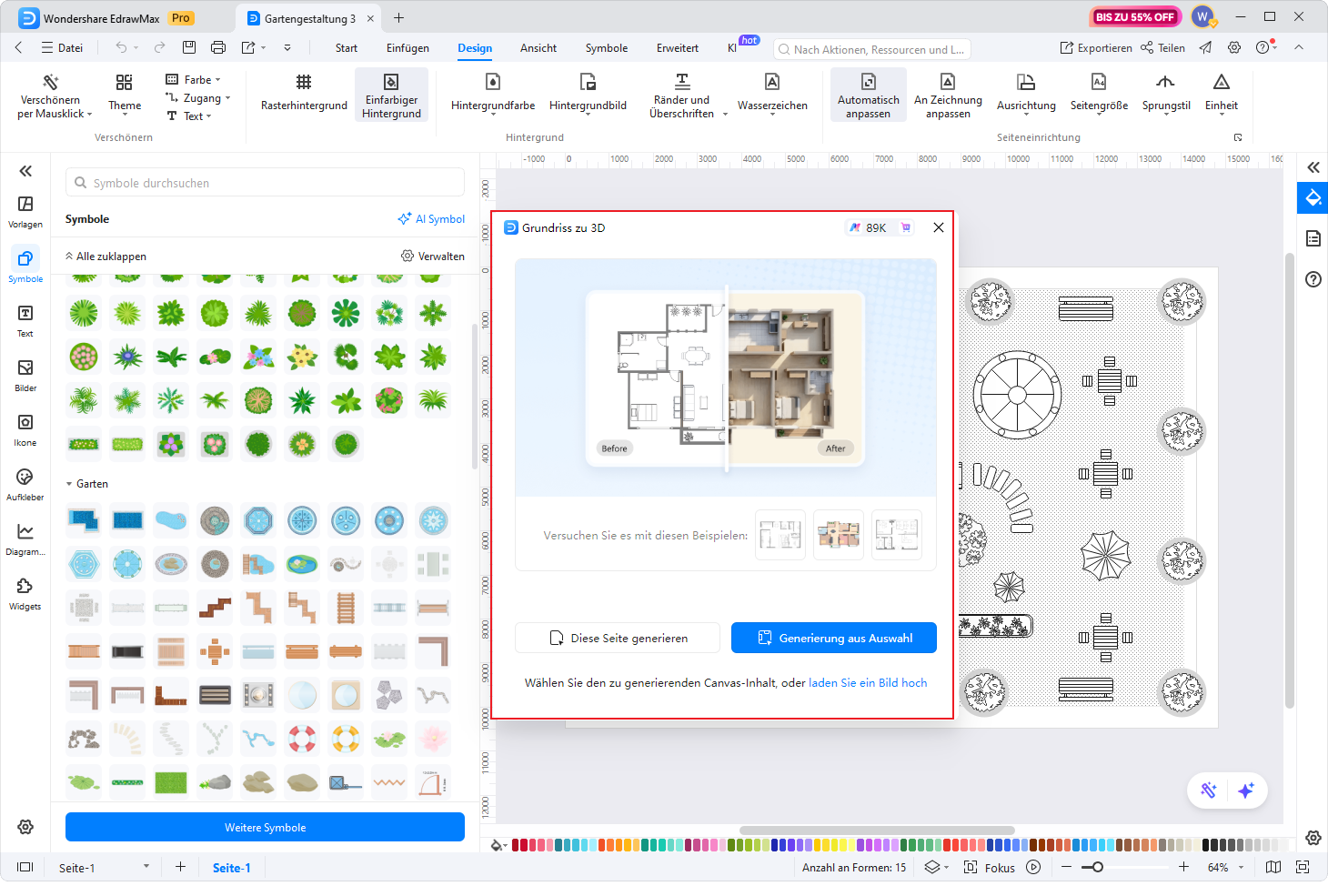 Generierung aus Auswahl im Dialog Grundriss zu 3D in EdrawMax