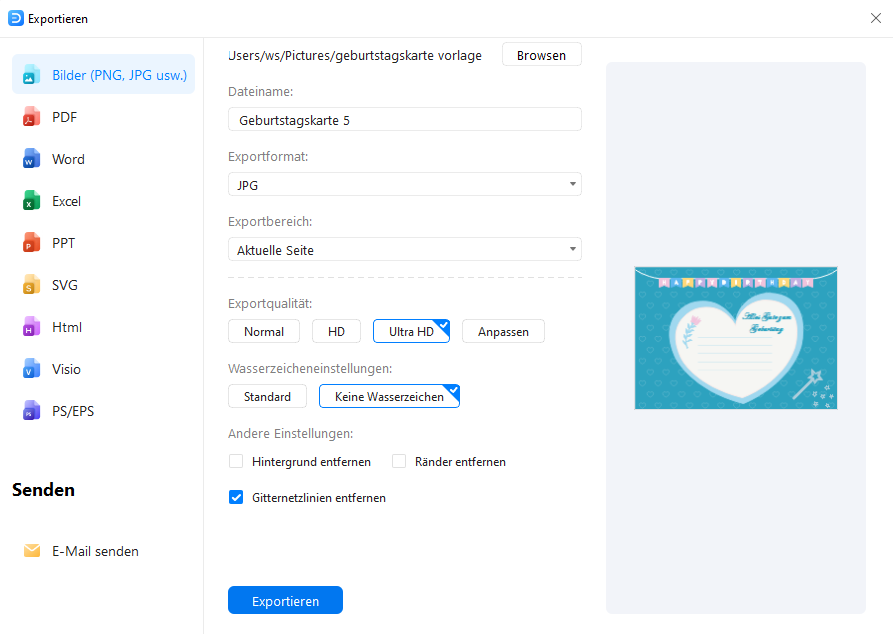 edrawmax geburtstagskarte exportieren