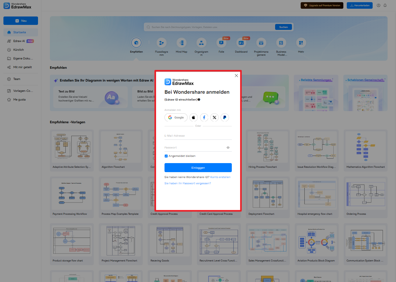 Schritt 1: EdrawMax Online öffnen und anmelden