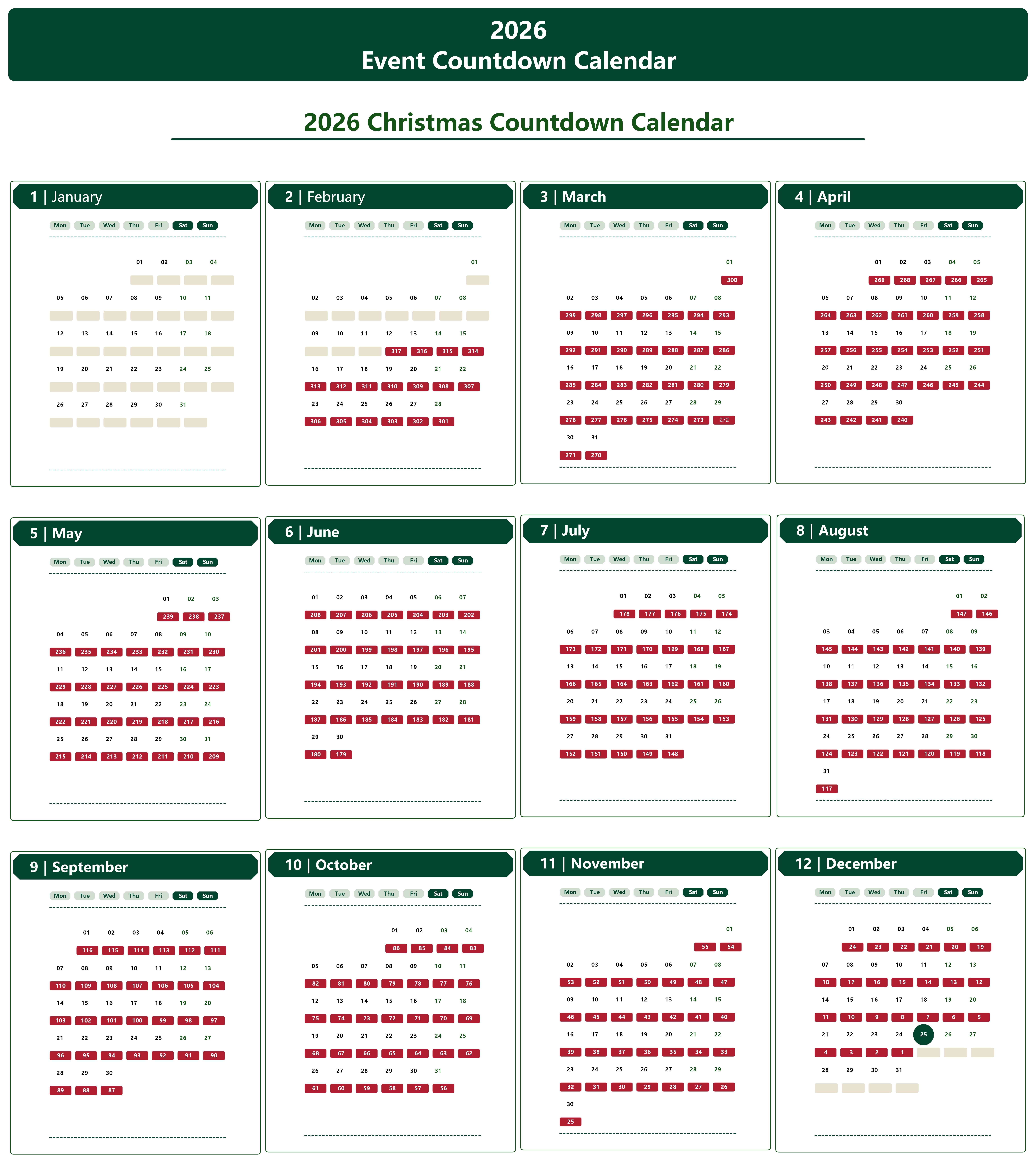 Ereignis Countdown Kalender 2026