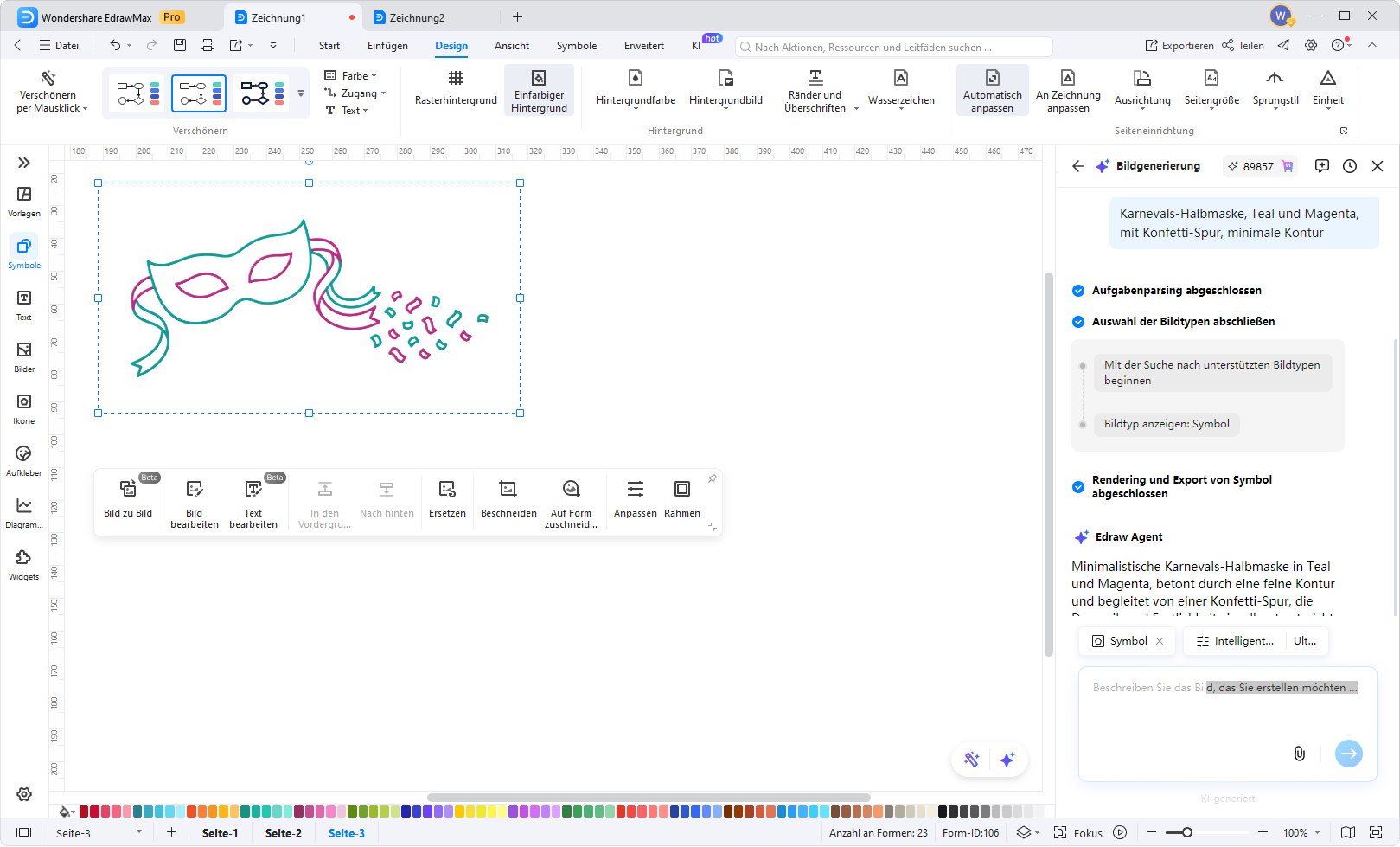 AI-generiertes Karneval Symbol: minimalistische Halbmaske mit Konfetti-Akzent für Karten für Karneval