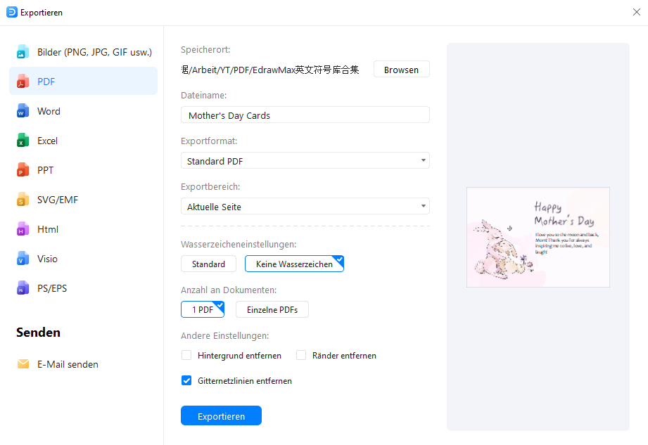 Exportiere deine Muttertagskarte