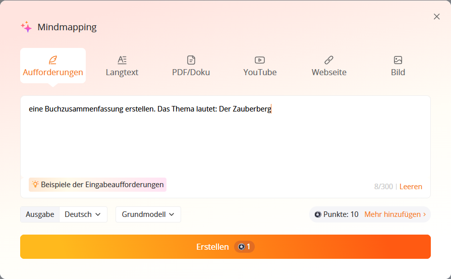 Mindmap-Aufforderung eingeben