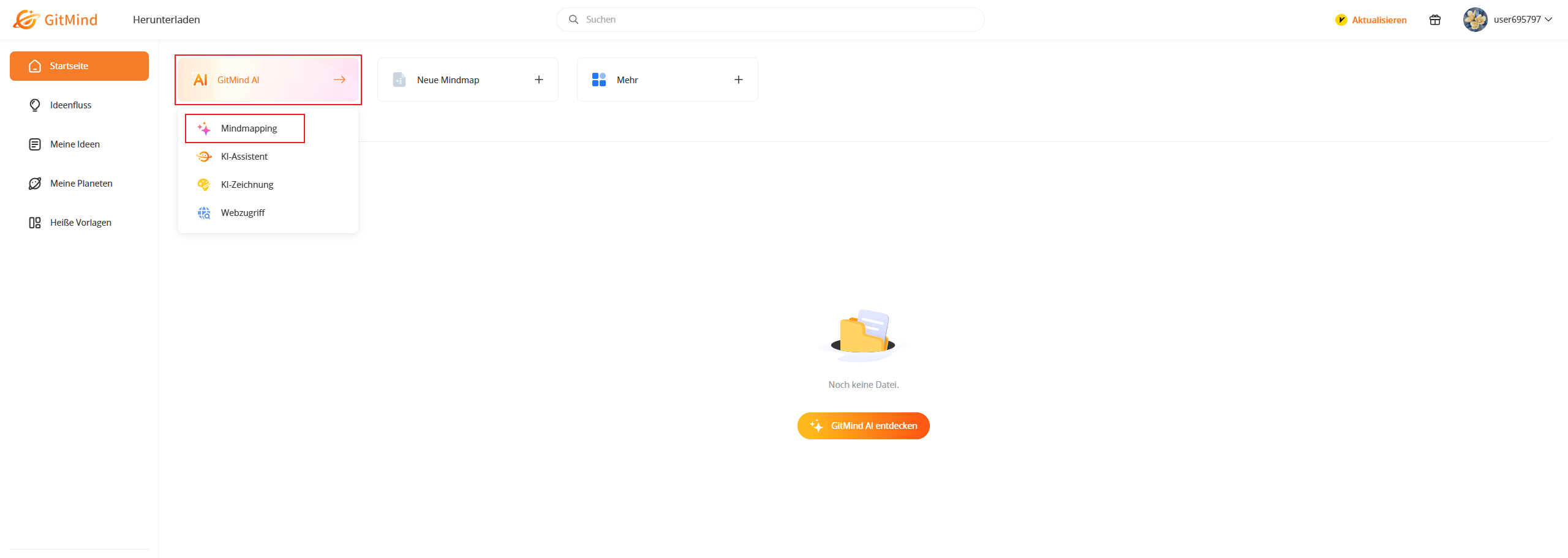 Zugang zur GitMind KI-Funktion