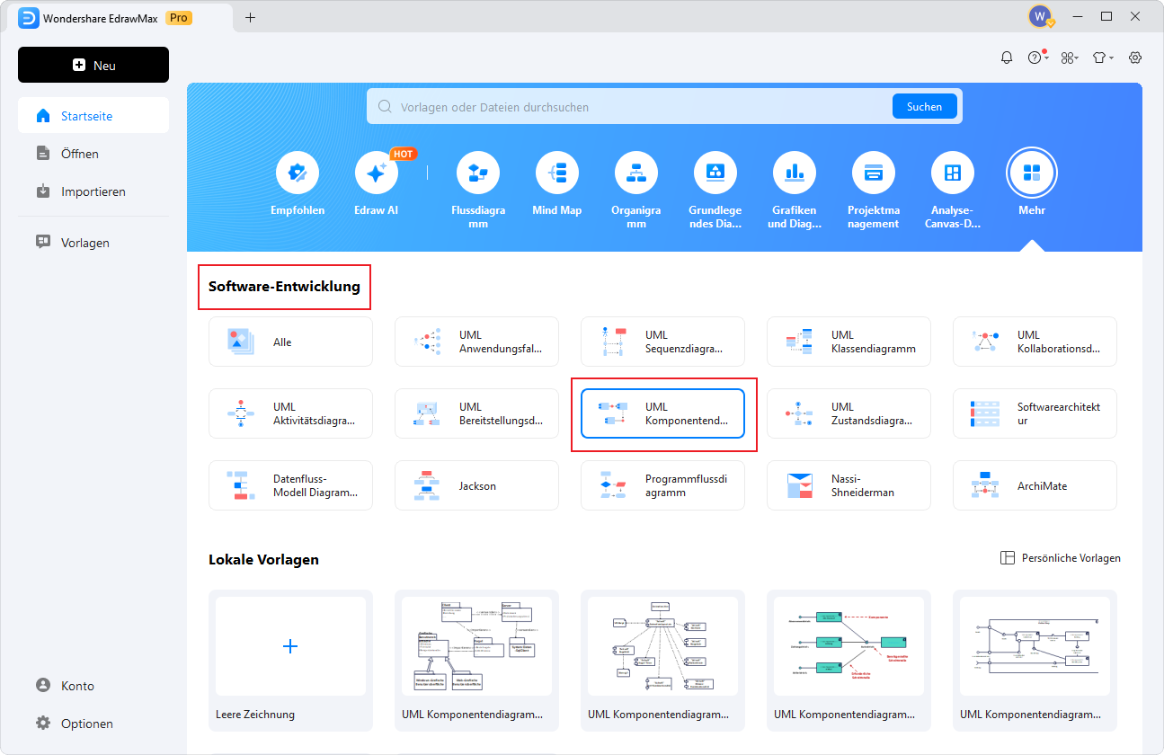 >EdrawMax starten und Vorlage auswählen