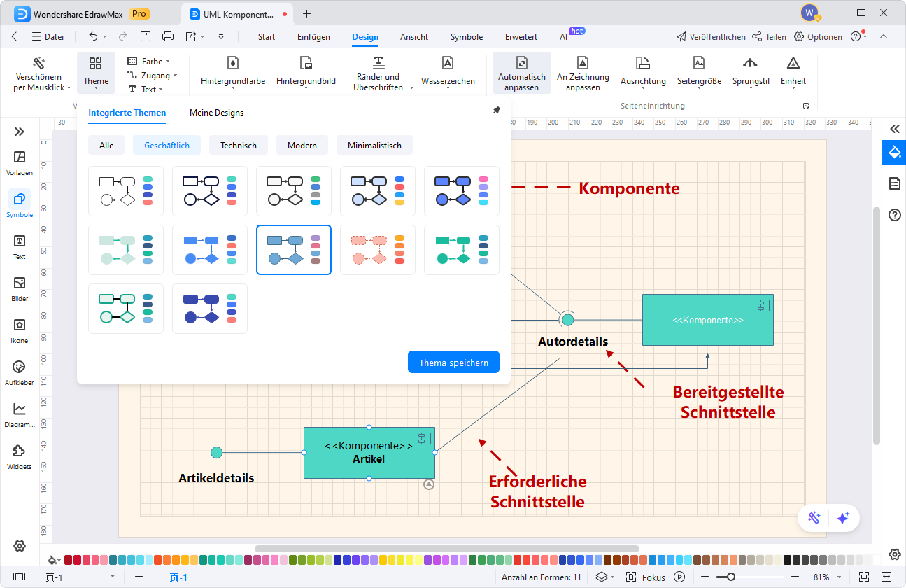 Komponentendiagramm  anpassen und formatieren