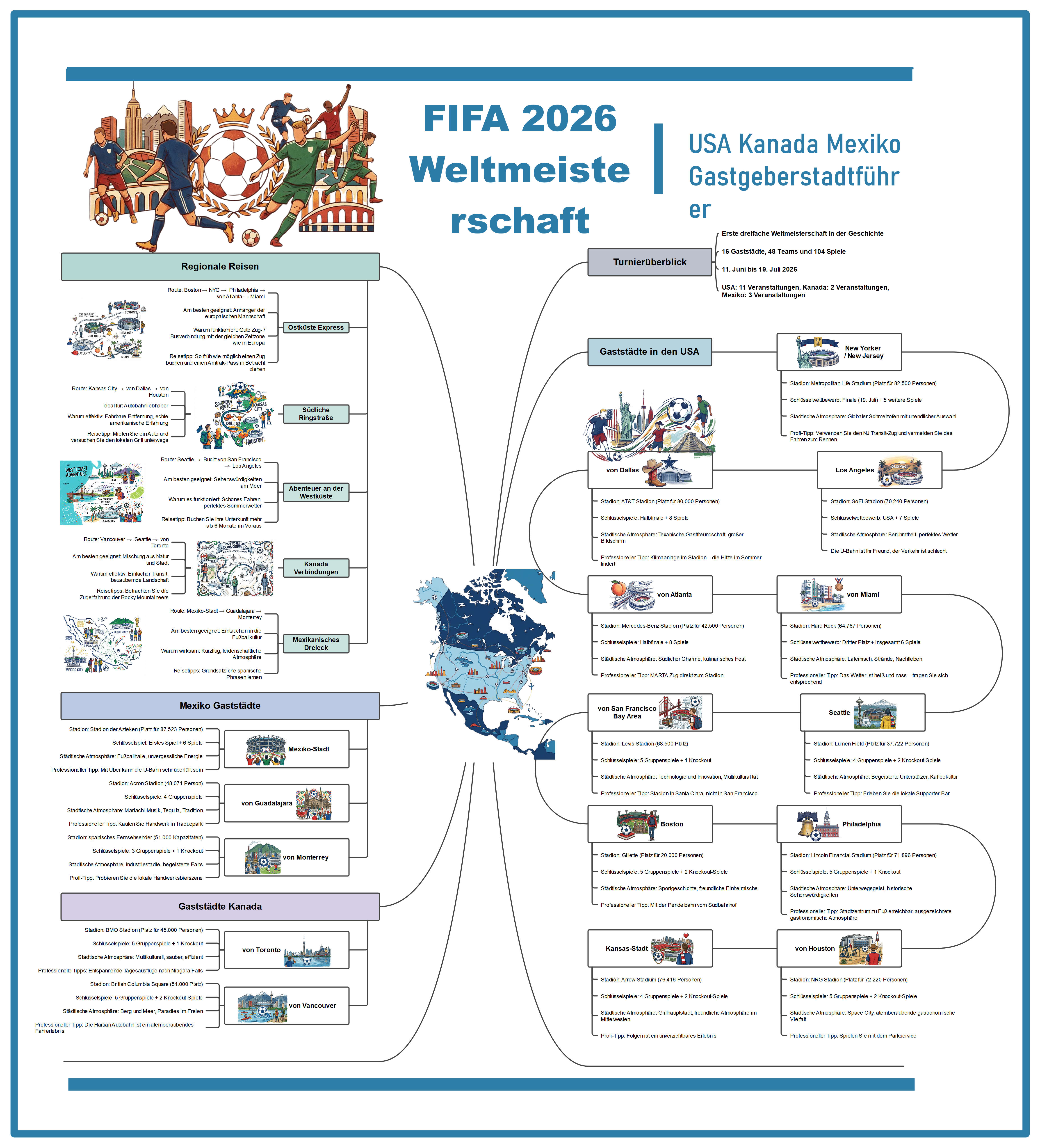 Host Cities Guide 2026: USA, Kanada und Mexiko in einer Mindmap