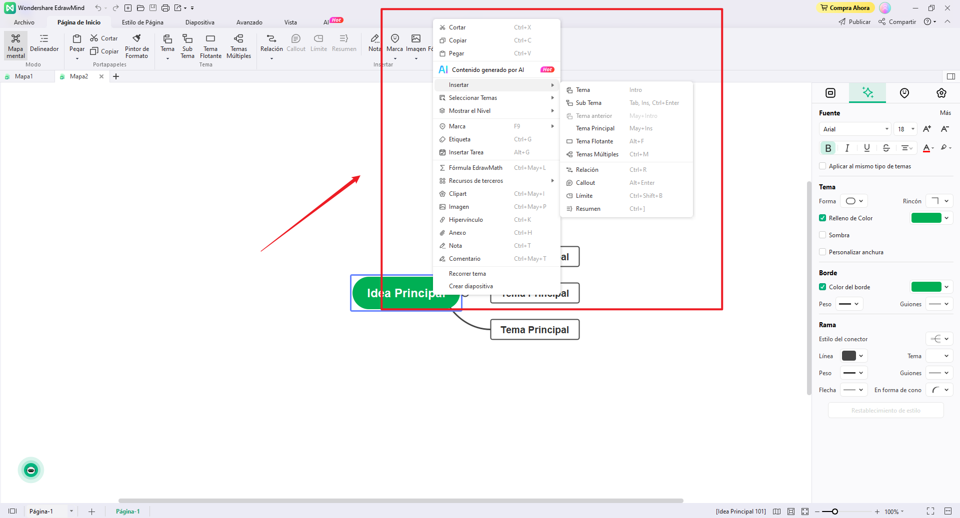 menú de archivos edrawmind
