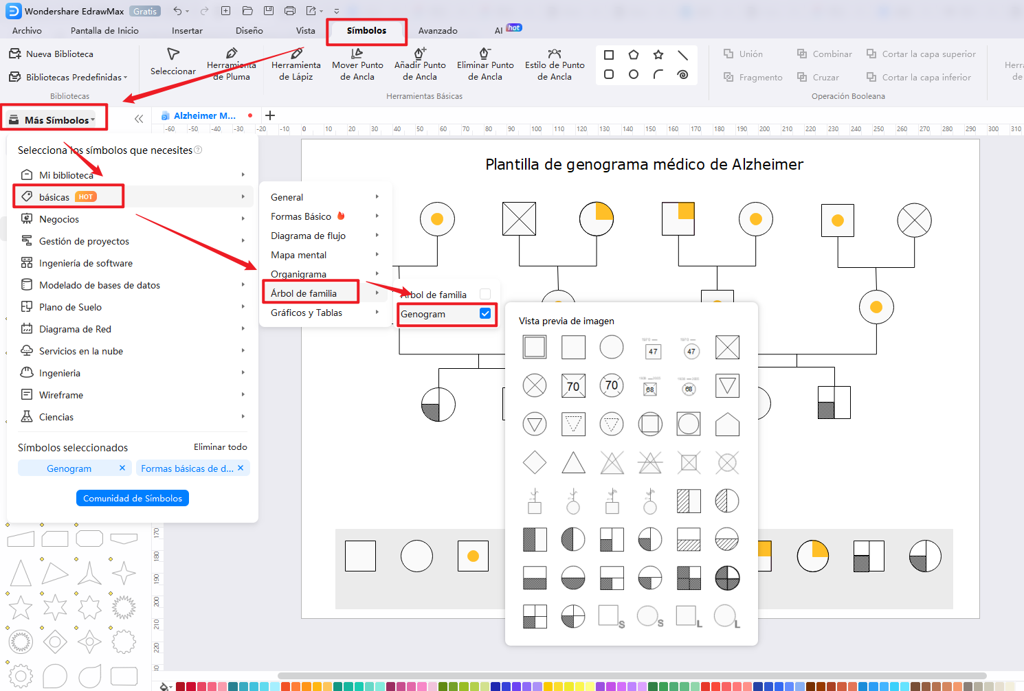cómo usar símbolos de genograma