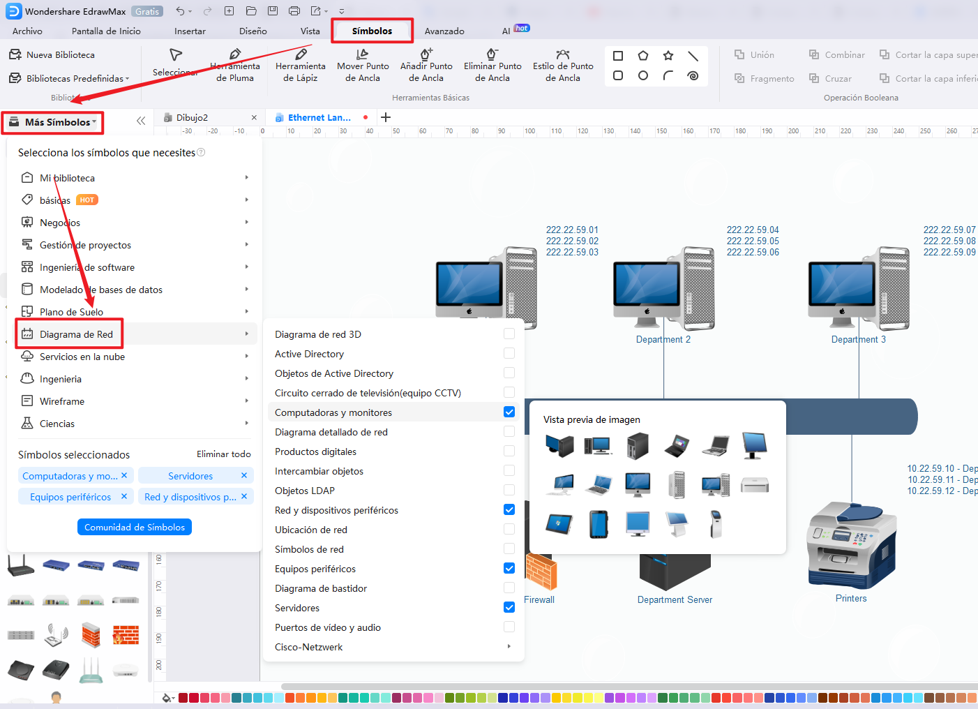 cómo utilizar los iconos del diagrama de red