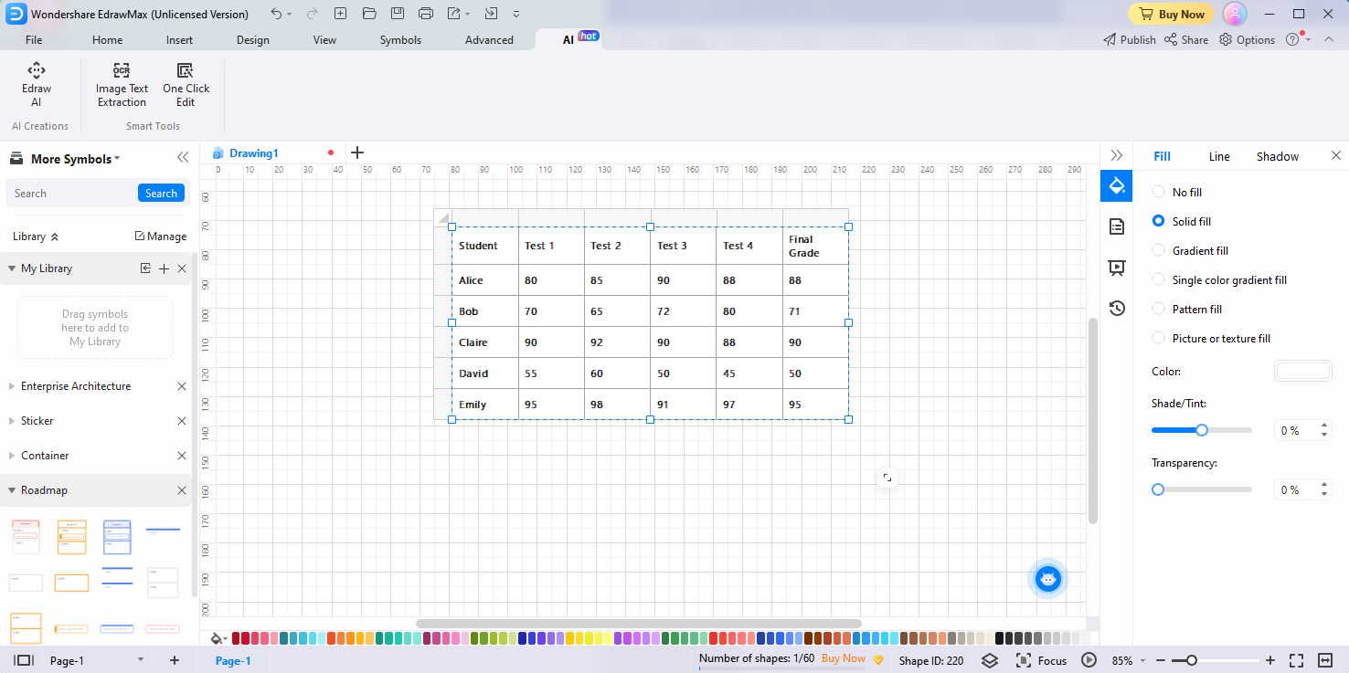 adaptation d'un tableau dans edrawmax