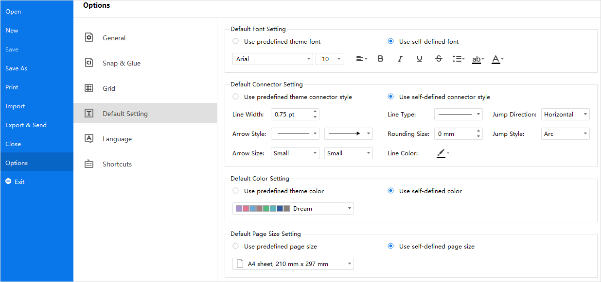 opção de configuração padrão