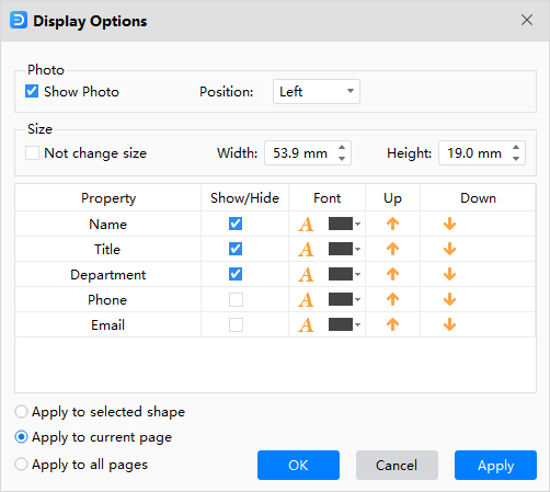 display options