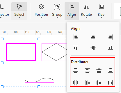 distribute shapes on canvas